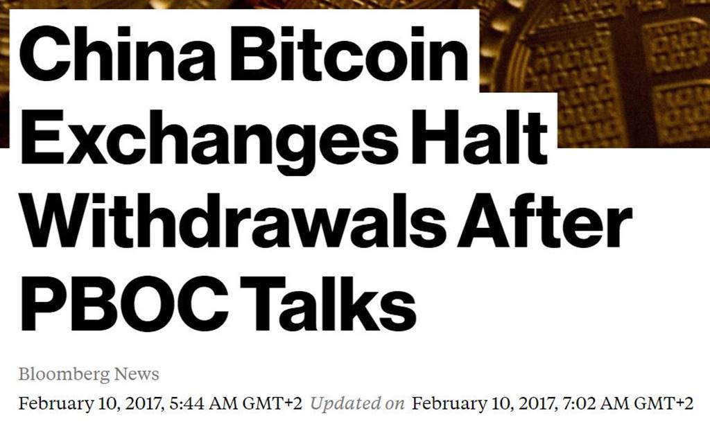 February 2017 Chinese exchanges halt withdrawals